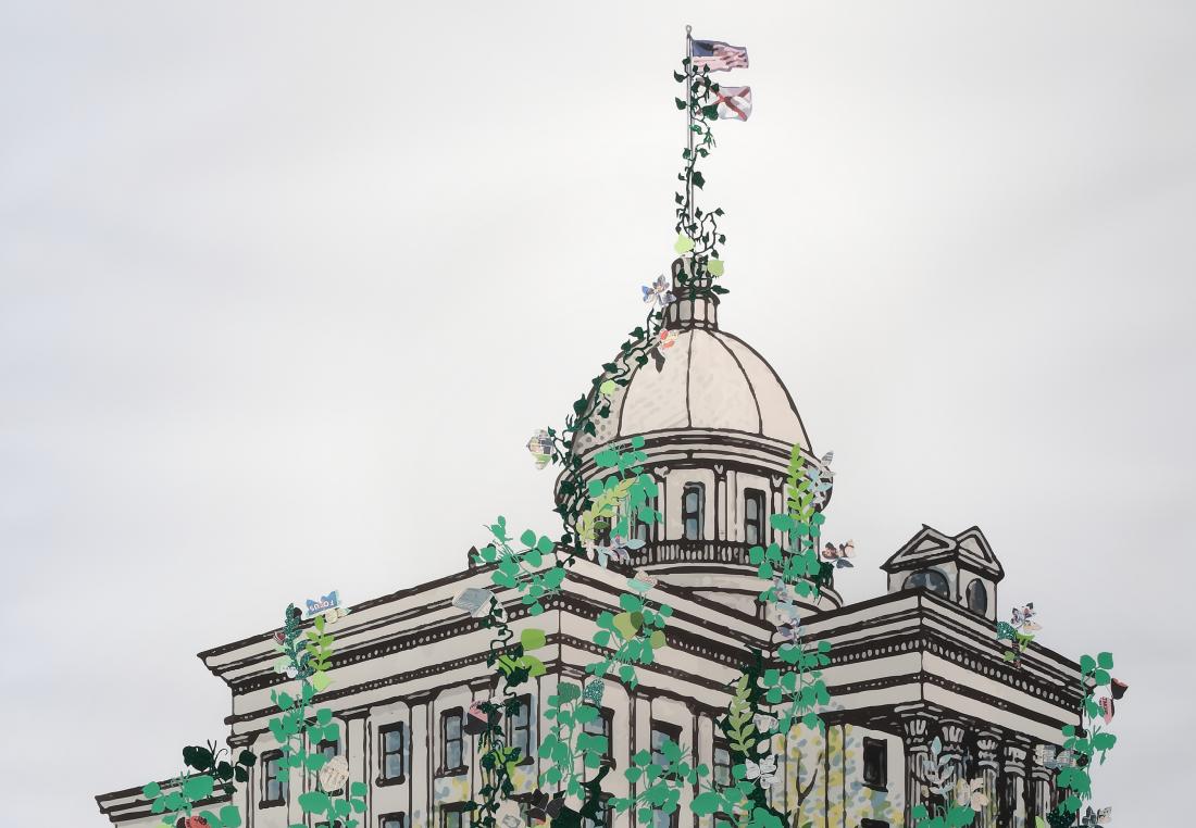 Monument Invasion: Alabama State Capital Building (Former Confederate Capital), 2018, Collage on archival inkjet print, 30 x 40 inches